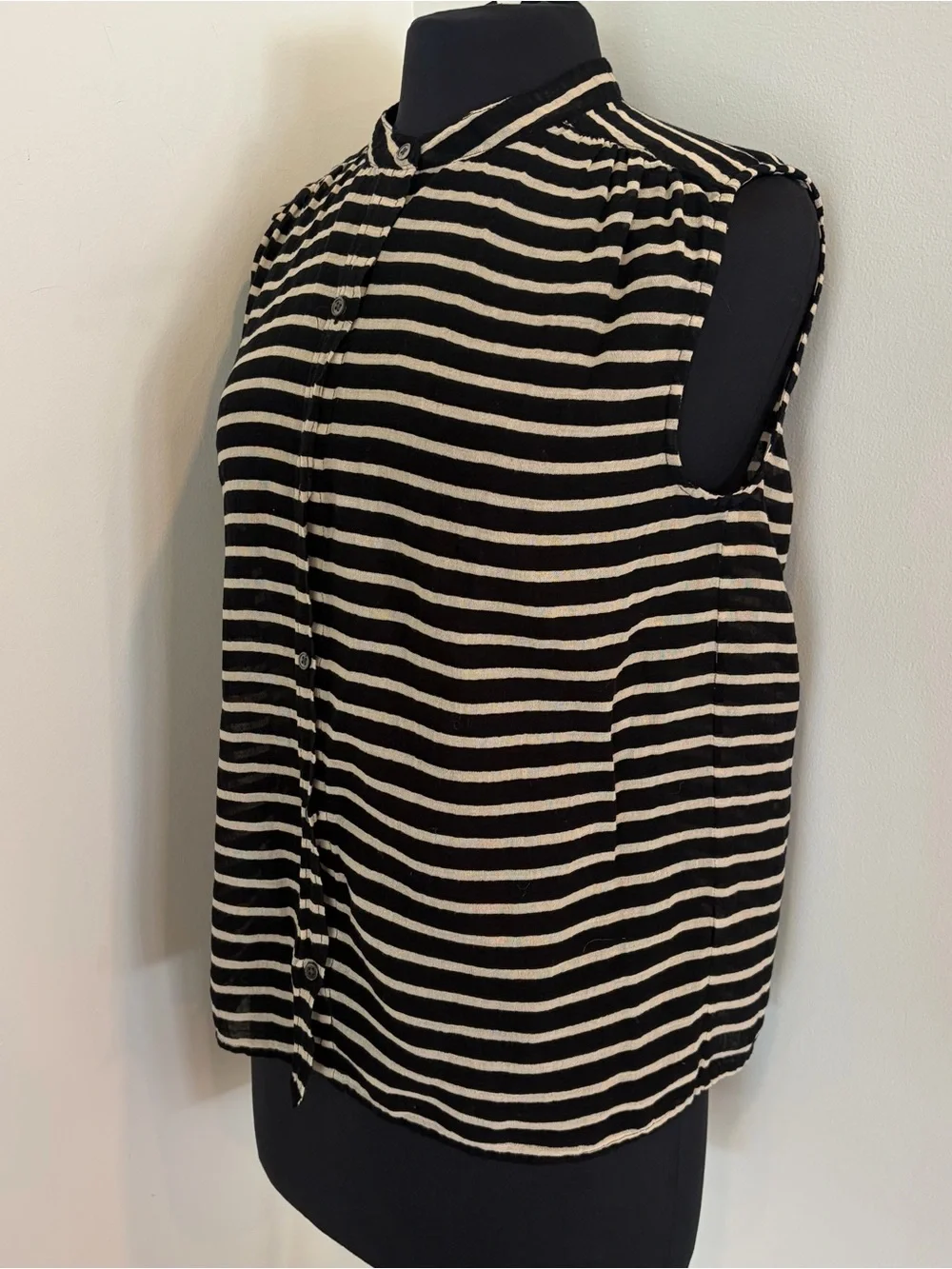 Jcrew Striped Sleeveless Button-Up Top in Black and Cream